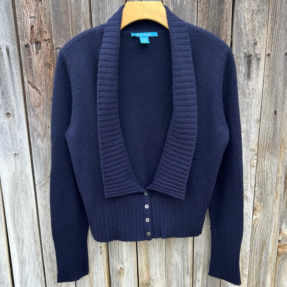 White + Warren Cashmere Shawl Cardigan Navy Blue L